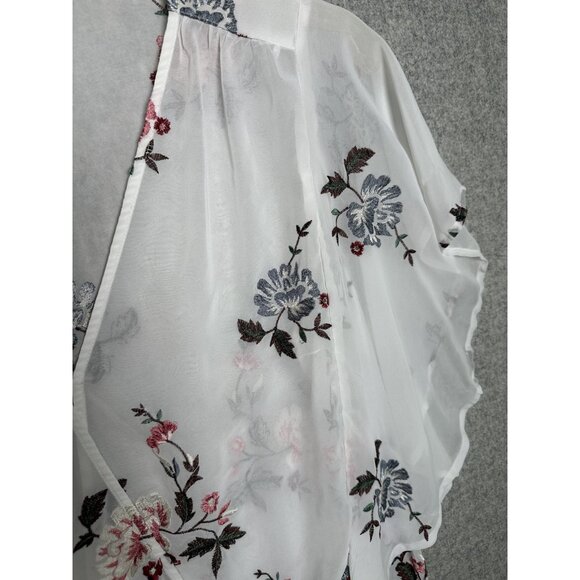 Lucky Brand XL Womens Top Sheer Embroidered Vneck White Floral Boho Cottage - Picture 4 of 16